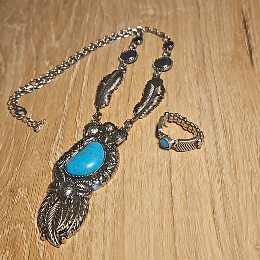 Turquoise necklace and ring set